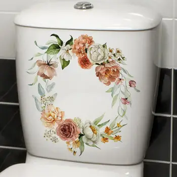 נשלף שירותים מדבקת פרח נושא השירותים עיצוב Pvc עמיד למים אמבטיה קיר אמנות קישוט מדבקה פרח צבעוני טואלט