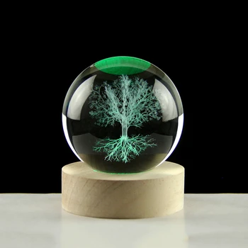 3D עץ החיים הבדולח דגם לייזר חרוט זכוכית ספיר צבע LED בסיס מנורת לילה צמח עץ גלוב קישוט הבית