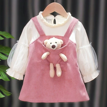 בנות סתיו שמלות בגדי ילדים לחורף 2023 חדש קורדרוי שמלת נסיכה מזויף 2 חלקים לילדים בגדי התינוק שמלת ילדה