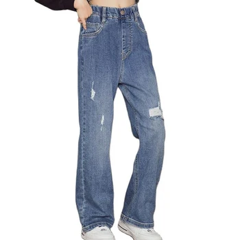 ג 'ינס בנות צבע מוצק ילדים קרע ג' ינס אביב סתיו ילדים ג ' ינס סגנון מקרית ילדים הבגדים 6 8 10 12 14