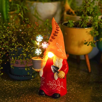 השמש מצוירת שרף מנורת גן סולארית אור קישוט גמד פסל חוצות פנס חג אביזר עבור פסטיבל חג קישוטים