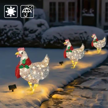 חצר חג המולד הוביל אורות ליל אור השמש בחוץ גן קישוט קישוטים תרנגולת תרנגולת זוהר פסטורלי תרנגולות מנורות
