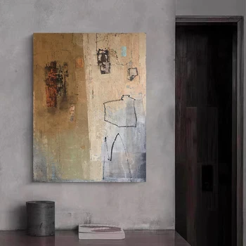 יד מצוירת אקריליק ציור מופשט על אמנות בד טבעי חום מינימליסטי אמנות גדול אמנות קיר הוואבי-סאבי מודרני עיצוב חדר