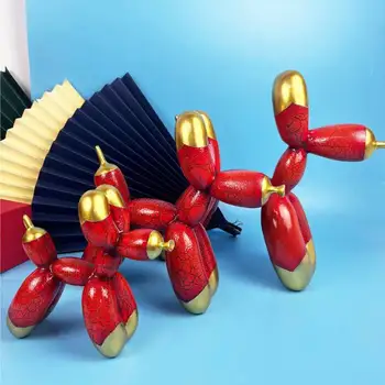 מודרני יצירתי דמוי עור צבע הבלון הכלב פסל אופנה דמויות של חיות בית קישוט שולחן עבודה עיצוב שרף מלאכת יד
