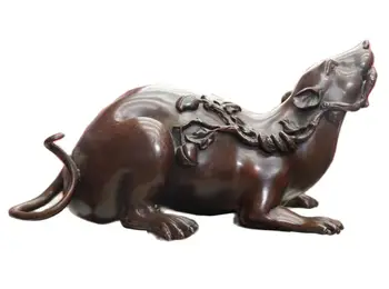 סין ברונזה נחושת מזל עושר בעכבר בעלי החיים גלגל המזלות עכברוש מטבע פסל 29cm