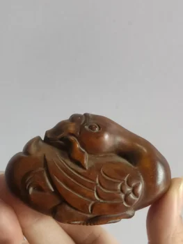 סיני גילוף בעץ תאשור Ruyi אווז קטן קישוט מתנה