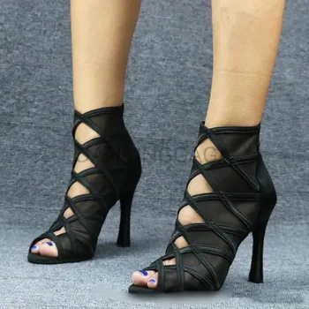 סקסי שחור דק של נשים סקסי בשביל נעלי עקבים גבוהים עם עקבים גבוהים נשים נשים מגפי ריקודים לטיניים העקבים נעליים סלוניים